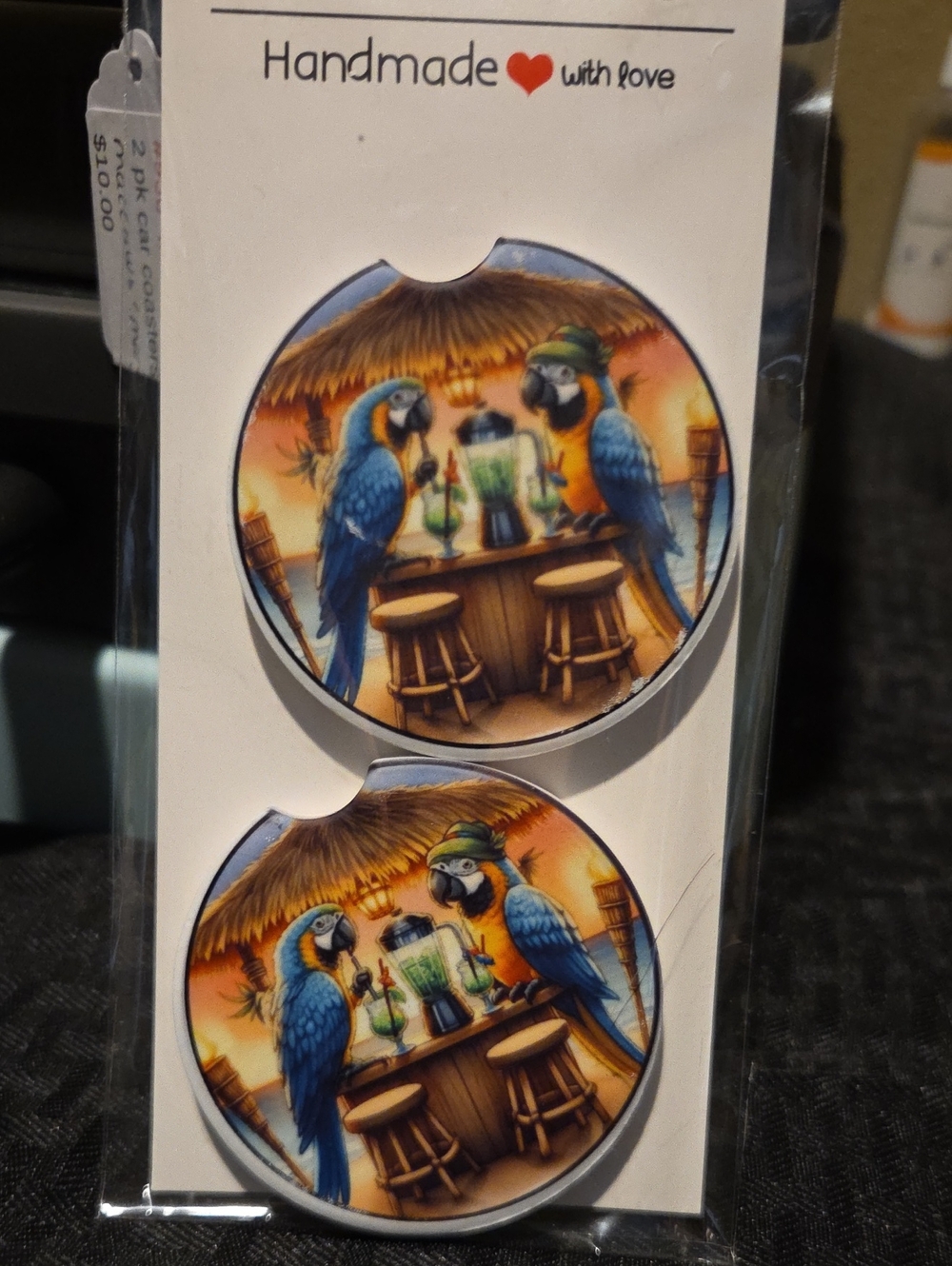Parrot Tropical Tiki Car Coasters - Set of 2